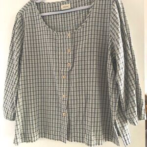 Scoop-neck checked top in softly textured cotton and linen by Poetry of London.